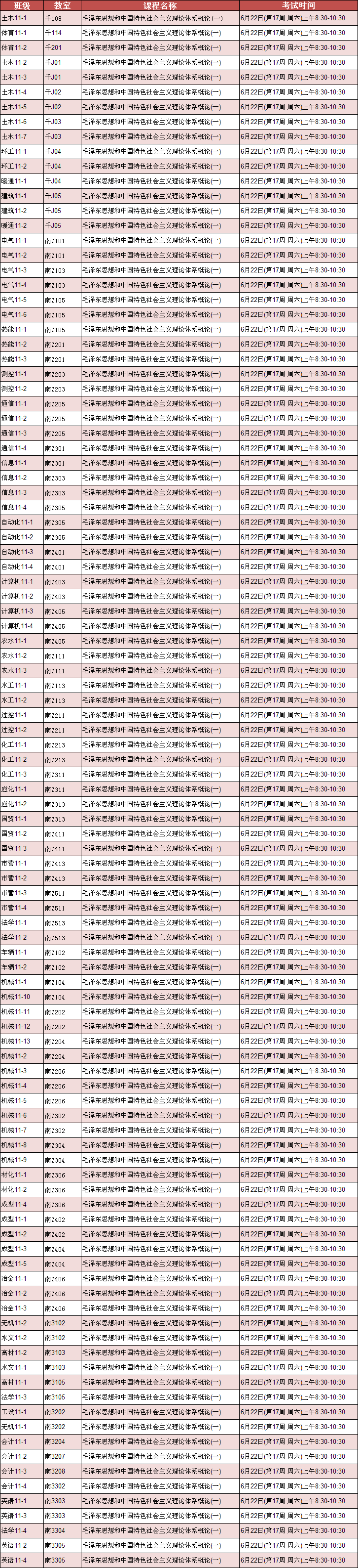 金沙威尼斯欢乐娱人城《毛泽东思想和中国特色社会主义理论体系概论(一)》考试安排